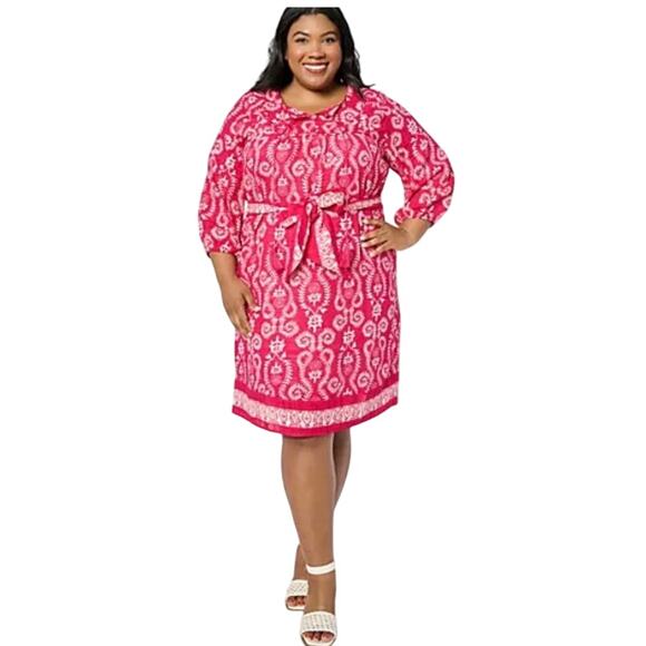 QVC Dresses & Skirts - QVC Studio Park Tall Printed Dress Removable Belt Beetroot NWOT Size MT